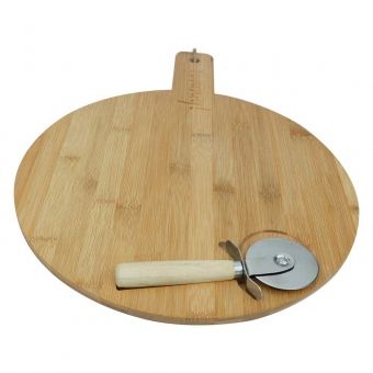 Kit de 2 Peças para Pizza com Tábua em Bambu