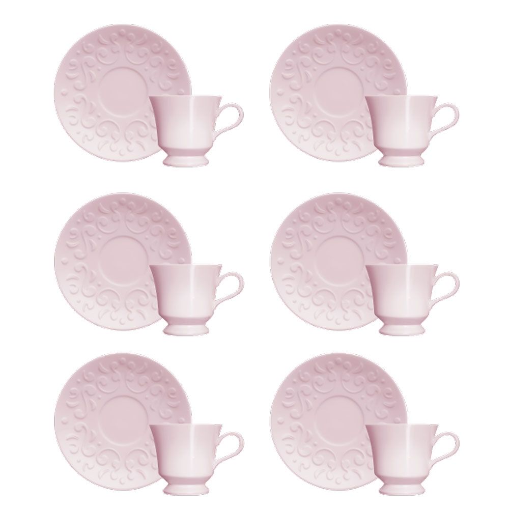 Xicara Para Café Porcelana Germer Tassel Rosa Fractal Kit 6 Peças